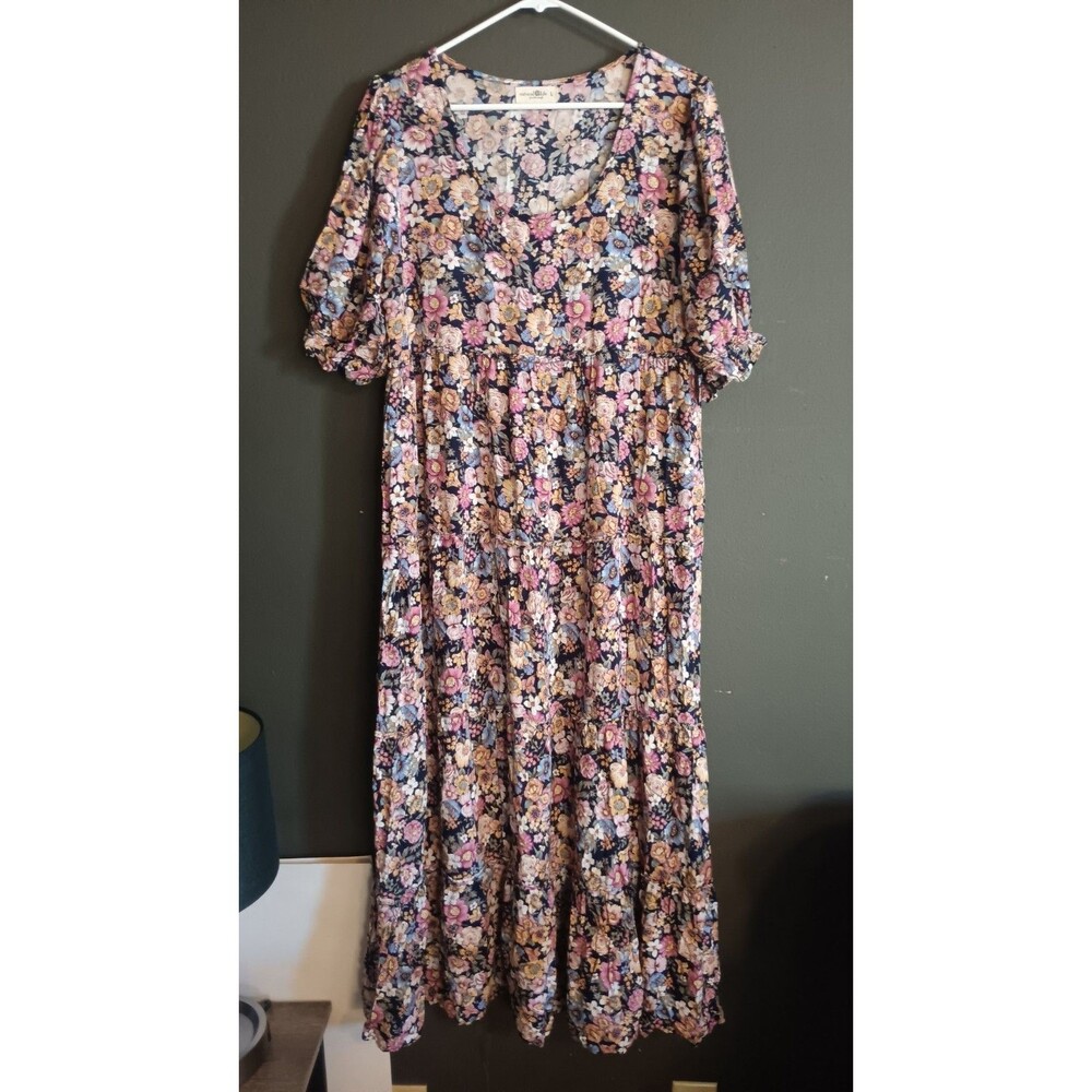 Natural Life Women’s Large Lucia Tiered Floral Maxi Dress Rayon Cottagecore